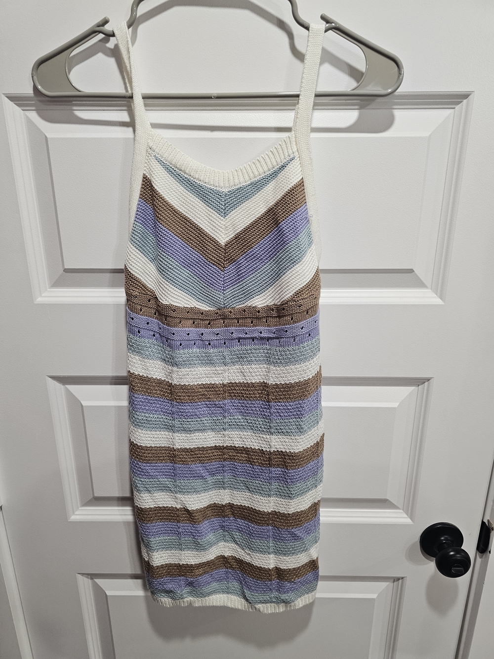 no comment girls Striped Knit Sweater in White, Brown, Blue Dress